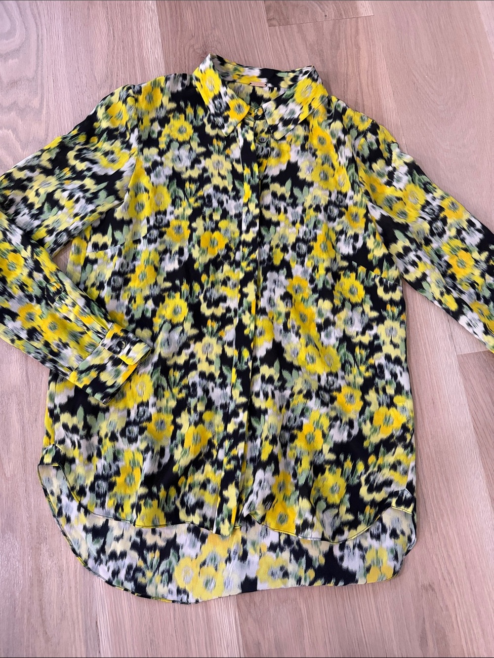Adam Lippes Mathias Floral Silk Crepe de Chine Button Down Blouse Top Size 6